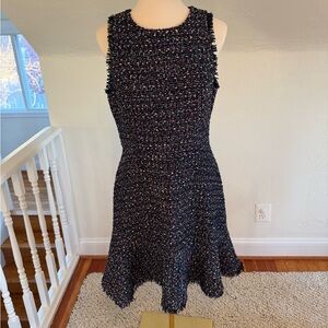 Eliza J Black Tweed Fit-and-Flare Mini Dress with Multicolor Flecks